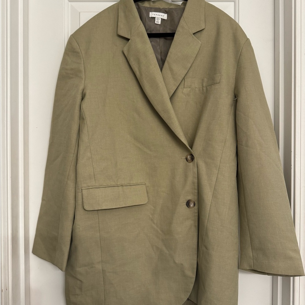 Khaki/Green Topshop Asymmetrical Blazer
